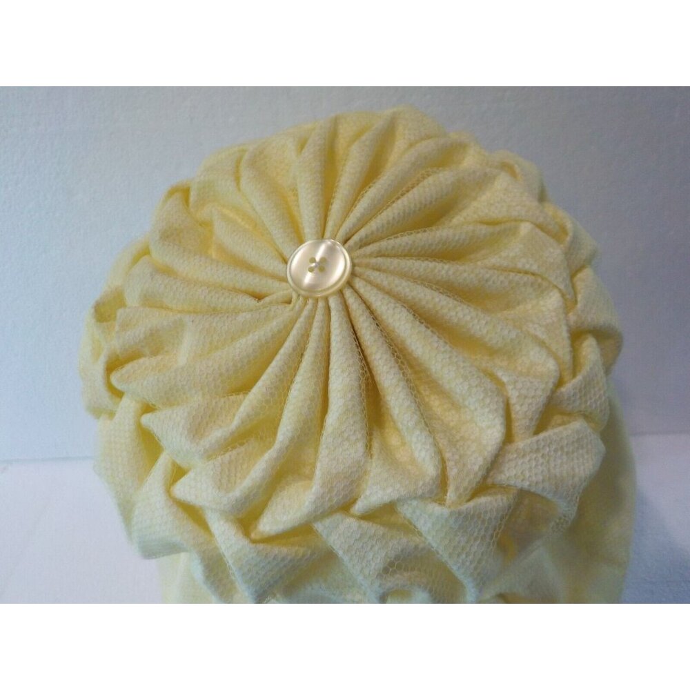 Vintage Pauline of California Original Yellow Fabric Netted Gathered Bonnet Hat - Picture 5 of 7